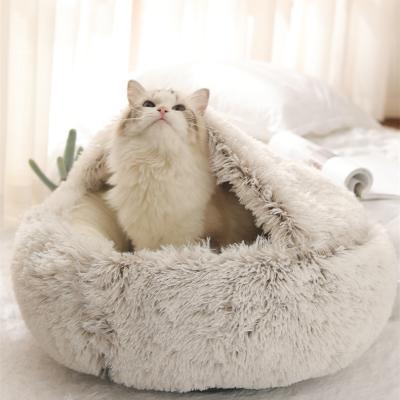 China Custom Made Breathable Multi Colors Faux Fur Plush Cat Cushion Bed Soft Round Luxury Dog Cat Bed Cave for sale