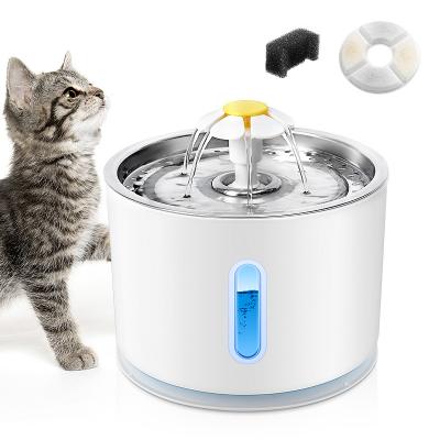 China Amazon Stainless Steel 80oz Automatic Pet Water Fountain Dog Cat Water Dispenser With Led Light for sale