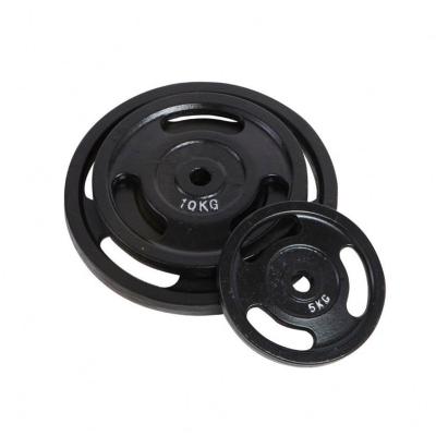 China Eco-friendly Hot Sale 10kg 50kg 28mm 50mm Cast Iron Weight Black Paint Handle Regular Plate for sale