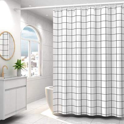 China Viable Chinese Manufacturer Wholesale Mildew Proof Striping Linen Fabric Printed Shower Curtain for sale