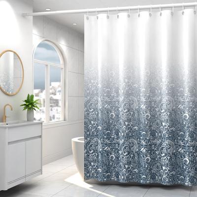 China Sustainable Colorful Printed No Punching Oem Flax Fabric Shower Curtain Waterproof for sale