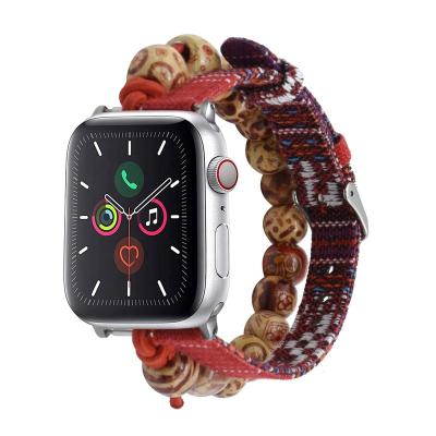 China Ethnic National Style Watchbands Bracelet Ethnic Jewelry Strap Loop Knitting Wooden Beads Watch Band For Apple Watch Series 1 Se 2 3 4 5 6 for sale