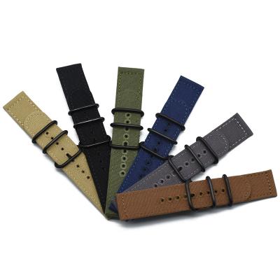 China Zulu Rings High Quality Durable Stainsteel Buckle Embroidery Holes Sailcloth Watch Bands Straps Steel Black Plated Fabric Watch Strap Band for sale