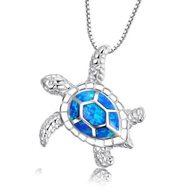 China Australia Blue/White/Green Environmental Friendly Fire Opal Sea Turtle Pendant Necklace Birthday Jewelry Birthstone Gift for sale