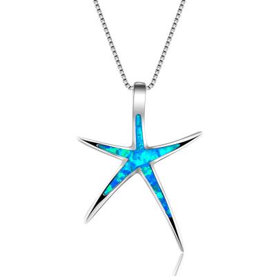 China New Wholesale Environmental Friendly 925 Design Charm Necklaces Silver/Green White Blue Ocean Brass Starfish Pendant Necklace For Women for sale