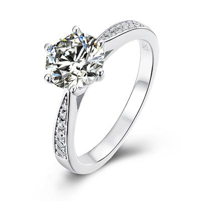 China New CLASSIC Fashionable 6 Prongs Round Stone 925 Sliver Moissanite Diamond Rings 18K GP Cut Leg Engagement For Women for sale