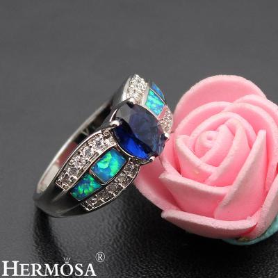 China Hermosa Wholesale 925 Sterling Silver Australia Blue Fire Opal Sapphire Gemstone Women Ring Jewelry Fashion Gift for sale