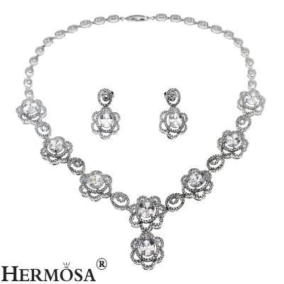 China Hermosa CLASSIC Elegant Jewelry Party Sets 925 Sterling Silver Necklace Earrings Wedding Engagement Jewelry Set for sale