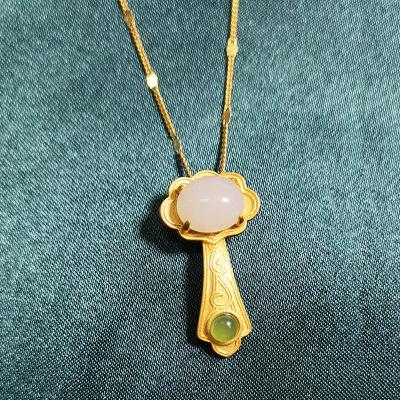 China Hot Sale Environmental Friendly Design Gold Plated Retro Guofeng S925 Jade Ruyi Pendant Necklace Gold Plated for sale