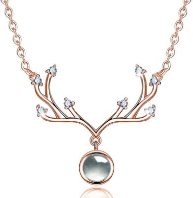 China Environmental Friendly Simple Women Silver Plated Necklace Jewelry Fashion Zircon Antlers Shape Elegant Necklace for sale