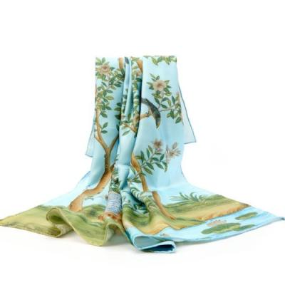 China Square Custom Design Women's 100% Silk Scarf Digital Printing Square One for sale