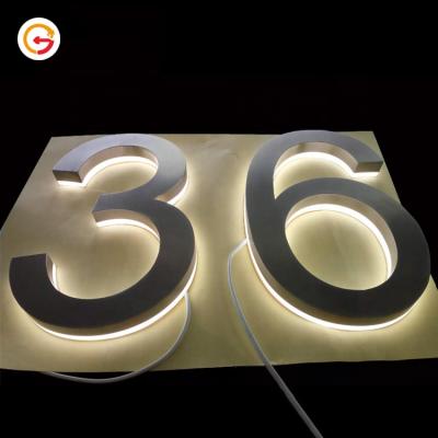 China Long Durable Easy Installation JAGUARISGN Custom Laser Cutting Metal 3D Illuminated House Numbers And Led House Number Sign With Led Backlit for sale