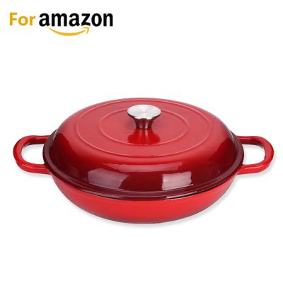 China Sustainable Amazon Solution Cast Iron Enamel Casserole Cookware Soup And Stock Shallow Seafood Cooking Pot For Amazon for sale