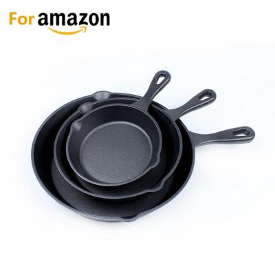 China Sustainable Amazon Solution Vegetable Oil 3 Pcs Cast Iron Frying Pan Set for sale