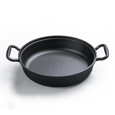 China Sustainable Kitchen Wholesale Cookware Large Pot Cast Iron Pre-Seasoned Deep Running Skillet With Double Handle for sale