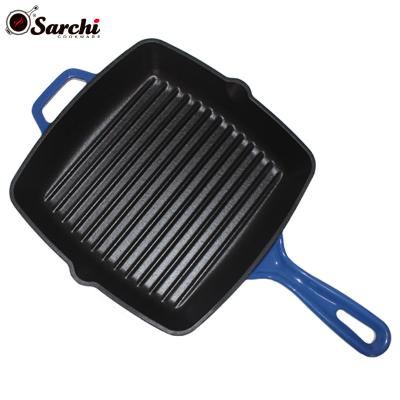 China Viable Kitchen Cast Iron Enamel Steak Skillet Pan Grill Square Casserole for sale