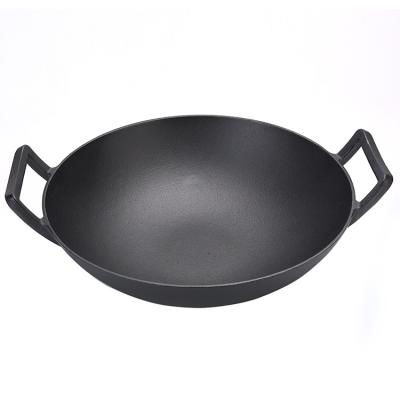 China Sustainable Size Custom Cast Iron Chinese Kitchen Cooking Wok Pan With Lid for sale