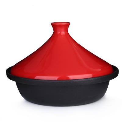 China Wholesale Kitchen Viable Hot Pot Tagine Cookware Lid Pan Chicken Enamel Cast Moroccan Iron Tagine Pot for sale