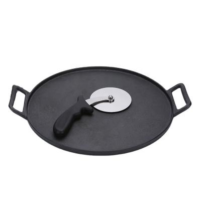 China The Viable Factory Wholesale Kitchen Classic Cookware OEM Black Logo Cast Iron Cover Metal Bbq Plate Pizza Pan for sale