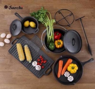 China Sustainable Kitchen Items Cooking Pots And Pans Cookware Food Hot Pot Sets Cast Iron Pans For Campfire Desserts for sale