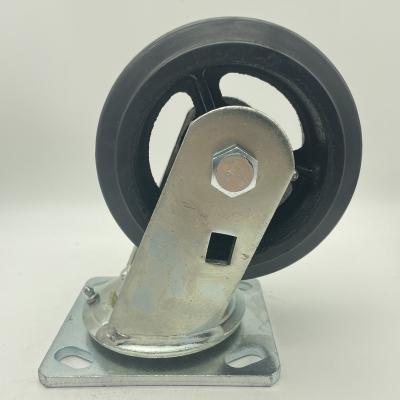 China Other Flat Surface 6inch Movable Core Wheel Heavy Duty Spring Damping Shockproof Industrial Caster Caster Wheel for sale