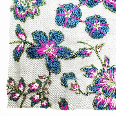 China 2022 viable beautiful mesh flower embroidery fabric 100% polyester lace for evening dress or bridal for sale