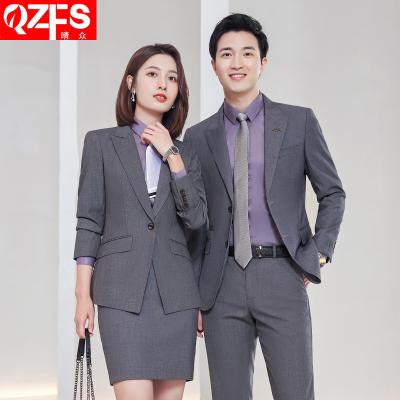 China Gray QUICK DRY suit men and women with the same style hotel reception work wear high-end fashion long-sleeved suit for sale