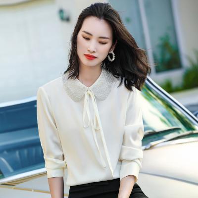 China Anti-pilling long-sleeved shirt chiffon long-sleeved shirt autumn and winter niche sense design 2022 new temperament fashion white OL female tops for sale