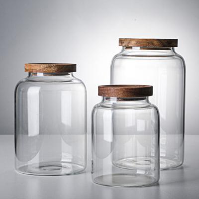 China Tall Kitchen Borosilicate Glass Freshness Preservation Clear Food Storage Airtight Glass Jars With Lids for sale