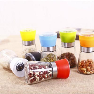 China Viable Premium Black Glass Grinder Adjustable Refillable Sea Salt Pepper Stainless Steel Salt Pepper Shaker Mill Spice Grinder for sale