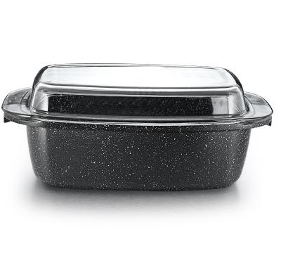 China Durable Cast Aluminum Oval Roaster Turkey Rotisserie Pan With Tempered Glass Lid Non-Stick Roaster for sale