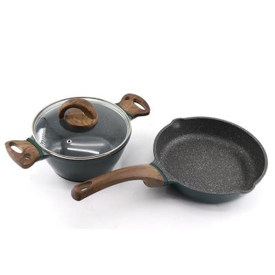 China Hot Selling Kitchen Hot Stick Forged Aluminum Pot Pan Cookware Set Non Sustainable High Quality for sale