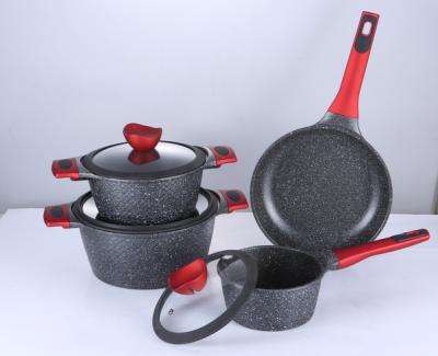 China Zhejiang Factory Die Casting Sustainable Kitchen Cooking Pot Stick Cookingware Non Set Cookware Sets for sale