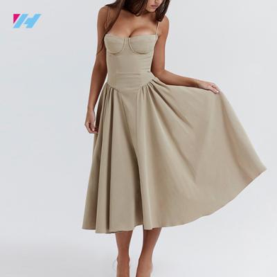 China Anti-Static Wholesale Custom Slip Ruffles Dress Midi A Line Corset Dresses For Women for sale