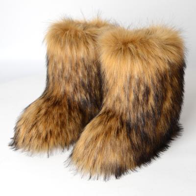 China Big Size Luxury Fur Round And Cute Flat Winter Bandeau Warm Snow Boots For Women for sale