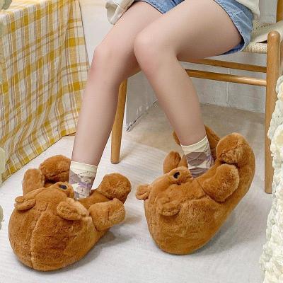 China Fashion Trend Winter Warm Fluffy Home Slips Cute Plush Teddy Bear Bedroom Women Slippers Anti Slip Soft Faux Fur for sale