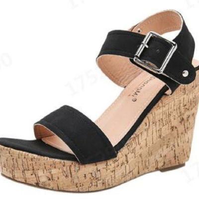 China Fashion Trend 2021 Summer Trendy Designers Leather Black Platform Women Wedge Sandals for sale