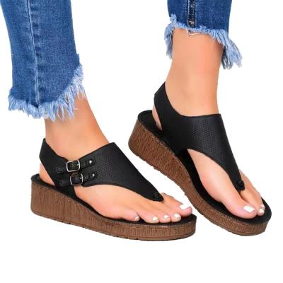 China Lightweight Summer Chunky Open Toe Slip On Platform Wedge Leather Sandals For Women And Ladies for sale