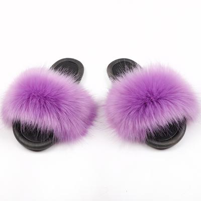 China Fashion Trend Design New Wholesaler Resell Soft Fur Slide Fox Fur Slippers Night Slippers For Women for sale