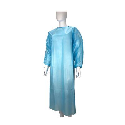 China Visitors Best Selling Disposable PE 45GSM High Capacity PP Isolation Gown AAMI Medical LEVEL 1 Seams Made By Ultrasonic Machine for sale