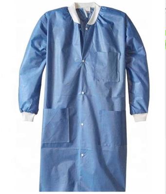 China Instant Non-Sterile Disposable SMS Lab Coat Medical Nonwoven Button Lab Coat Isolation Gown GB18401-2010 Class B for sale