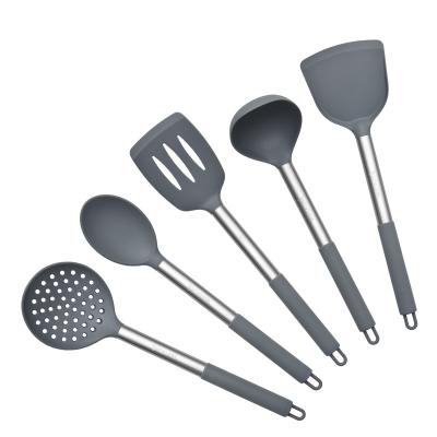 China Silicone Viable Spatula Stainless Steel Stir-Fry Spatula Slotted Spoon Spatula Kitchen Dish Set Silicone Cooking Set for sale