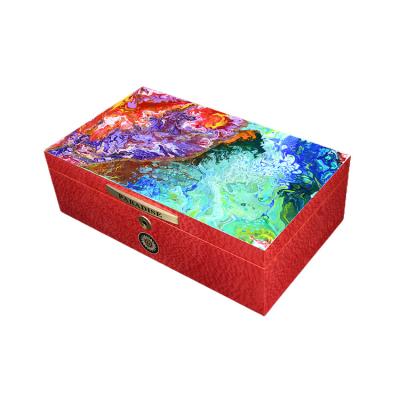 China Red Cigar Humidor Italy Design Cigar Boxes Luxury Handmade Cedar Wood Cigar Box Oil Red Spanish Painting Cigar Humidor for sale