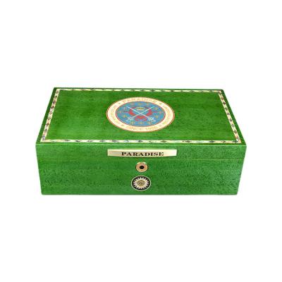 China High Quality Handmade Luxury Cigar Cases Mahogany Cigar Cases Italy Design Humidor Wood Maintain Humidity Classic Green L for sale