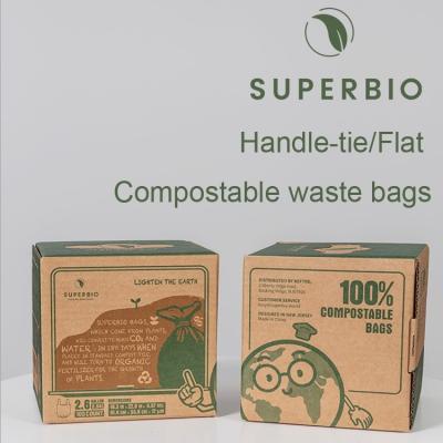 China Superbio Biodegradable and Compostable 100pcs/roll, 2.6 Gallon 10L Handle-Tie 100% Biodegradable Compostable Kitchen Waste Waste Bags for sale