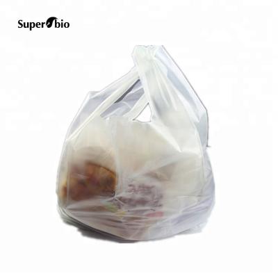 China OEM 100% OK Vest Style Bag Compostable PLA Constarch Meets PBAT Meets ASTM D6400 EN13432 Customized Biodegradable Shopping Food Bags Manufacturer for sale