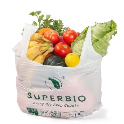 China Supermarket 100% Biodegradable and Compostable PLA Cornstarch Compostable and Biodegradable Shopping Bags for sale