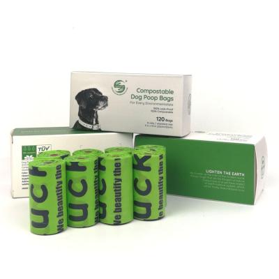 China Biodegradable PET Viable Waste Dog Poop Bags 120 bags/8 rolls per box with OK Compost Certificate for sale