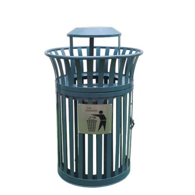 China Hot Sale Steel Outdoor Recycling Bin Green Galvanized Public Waste Bin Sustainable On The Streets With Cover for sale