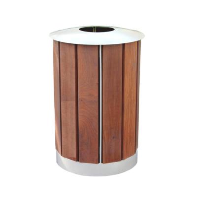 China New Sustainable Design Customized Rack Hotel Outdoor Street Wooden Trash Can With Lid for sale